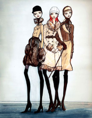 # Girls standing in Burberry Coats