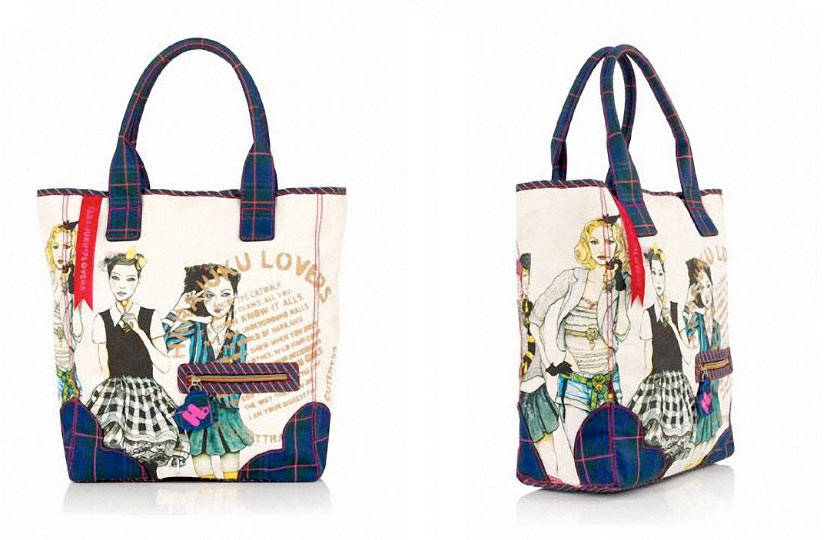Photo of Fashion Illustrator danny roberts first handbag collection collaboration with Gwen Stefani Harajuku Lovers photo from bloomingdales dot com