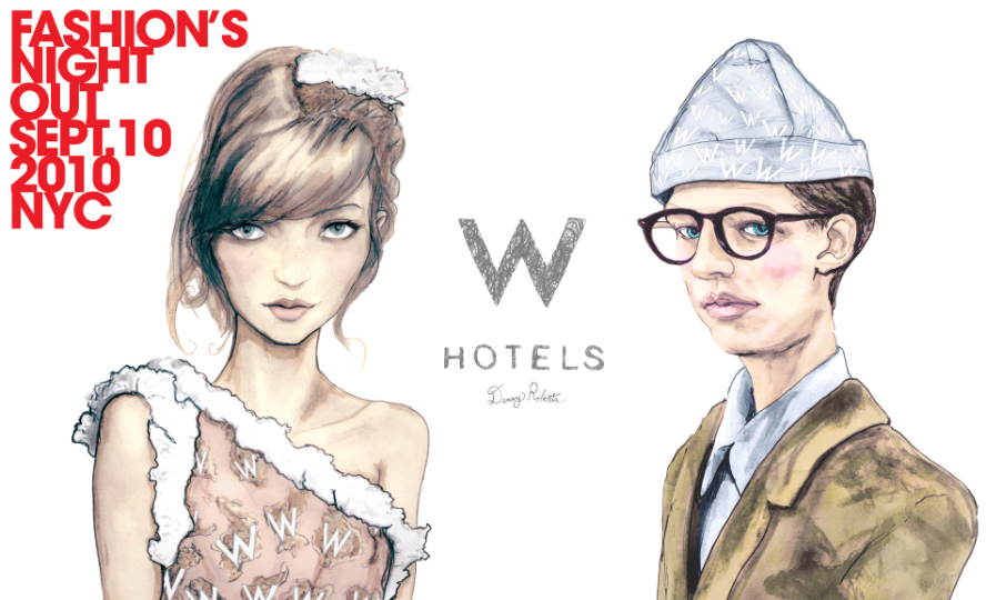 Igor and andre Fashion Artist Danny Roberts Fashion Week and Fashion Night Out invite Collaboration with Starwood Hotels W Hotel