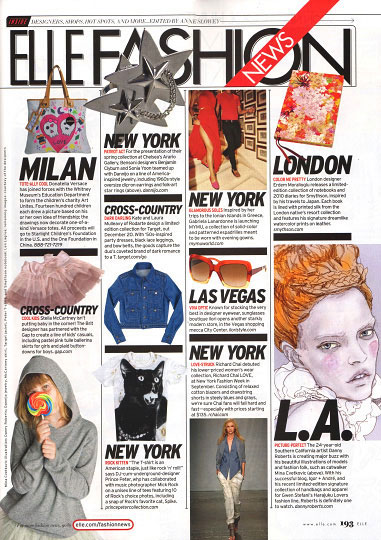 a page from elle magazine december 2009 issue featureing Artist Danny Roberts
