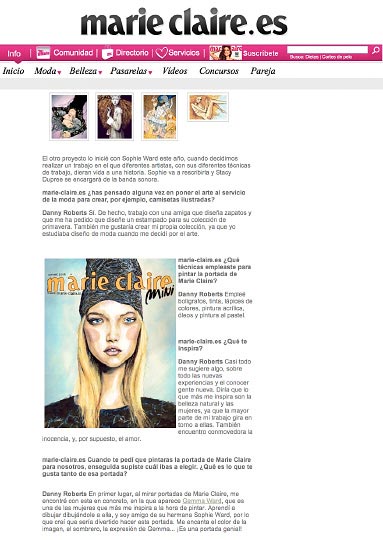 Page 2 of Artist Danny Roberts Web Feature on Marie Claire Spain Homepage