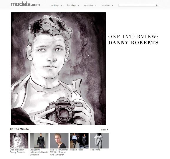 Cover Story of Models dot com featuring artist Danny Roberts