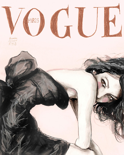 Fashion illustration by Danny Roberts is inspired by Vogue Paris December 2004 /January 2005 Cover of Sofia Coppola by Mario Testino.